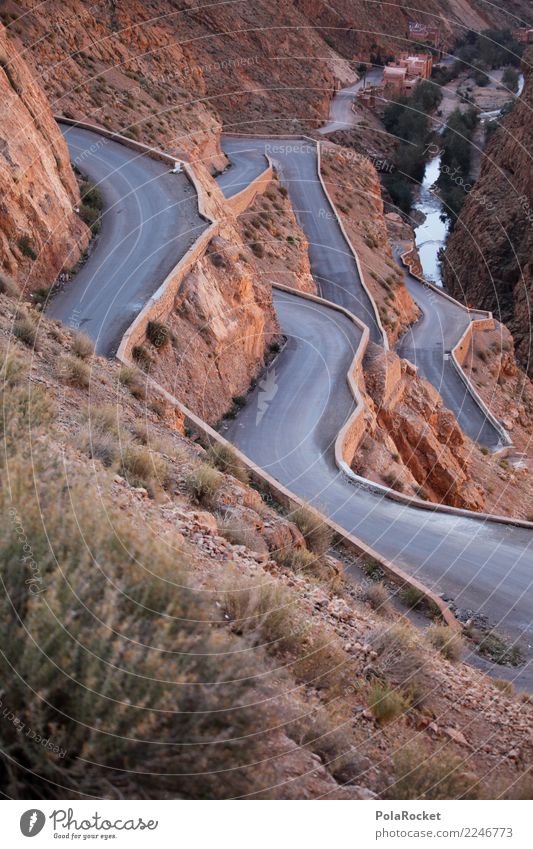 #A# Long Road Landscape Esthetic Morocco Street Pass Winding road Mountain Colour photo Multicoloured Exterior shot Detail Experimental Abstract Deserted