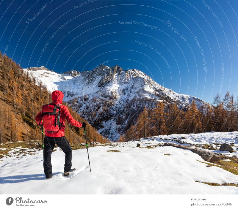 Man is backpacking in winter mountains Relaxation Vacation & Travel Tourism Adventure Expedition Winter Hiking Sports Human being Adults Nature Landscape Autumn