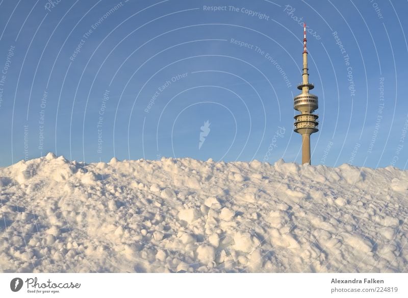 Munich goes under. Sightseeing City trip Winter Snow Olympic Park Television tower Sky Cloudless sky Bavaria Deserted Tower Tourist Attraction Landmark Cold