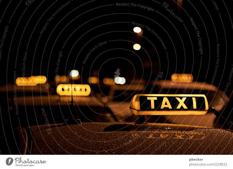 taxi Tourism Services Transport Means of transport Passenger traffic Vehicle Car Taxi Characters Signs and labeling Wait Simple Near Wet Yellow Black Patient