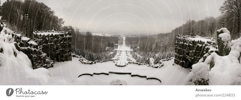 Snow-covered Hercules Cockades in Kassel Winter Weather Mountain Habichtswald Wilhelmshöhe mountain park Waterfall Bad Wilhelmshöhe Hesse Nordhessen Germany