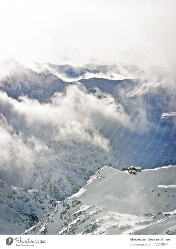 lonely mountain hut in the middle of nowhere II Relaxation Calm Vacation & Travel Trip Winter vacation Mountain Nature Landscape Clouds Beautiful weather Fog