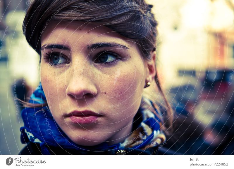 Natural view Nature Discover Fresh Lust Half-profile Bangs Copy Space right Face Beautiful Looking Neckerchief Brunette Colour photo Exterior shot Day