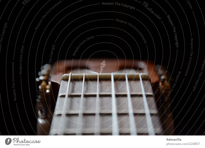 Six strings Leisure and hobbies Music Guitar Listen to music Playing Free Original Brown Black Colour photo Interior shot Detail Structures and shapes Deserted