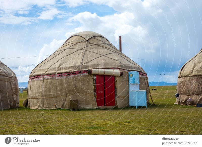 Yurt, nomad house Vacation & Travel Tourism Camping Summer Mountain House (Residential Structure) Culture Nature Landscape Grass Meadow Hill Lake Wood Green