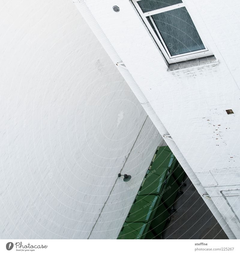 Angled House (Residential Structure) Wall (barrier) Wall (building) Window Interior courtyard Trash container White Colour photo Abstract Pattern
