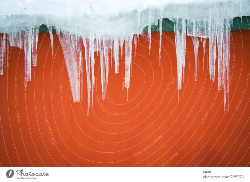 Hot & Cold Winter Ice Frost Facade Point Red Icicle Wall (building) Frozen Melt Colour photo Multicoloured Exterior shot Abstract Structures and shapes Deserted