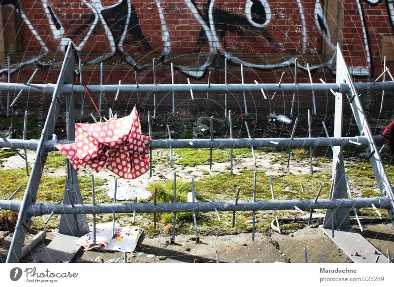 Umbrella-ella-ella-e-e-e Deserted Bridge Wall (barrier) Wall (building) Barbed wire Newspaper Sign Characters Graffiti Aggression Poverty Dirty Sharp-edged