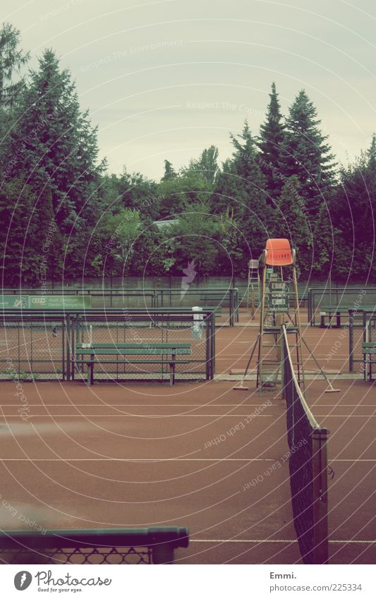yesterday Sports Referee Tennis Tennis court Net Deserted Retro Gloomy Calm Colour photo Exterior shot Day Central perspective