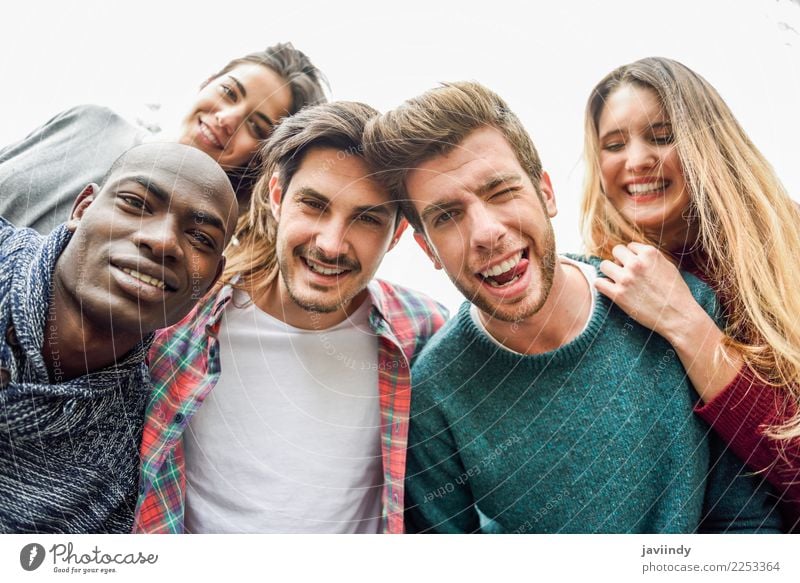 Multiracial group of friends taking selfie smiling Lifestyle Joy Leisure and hobbies Vacation & Travel Human being Young woman Youth (Young adults) Young man