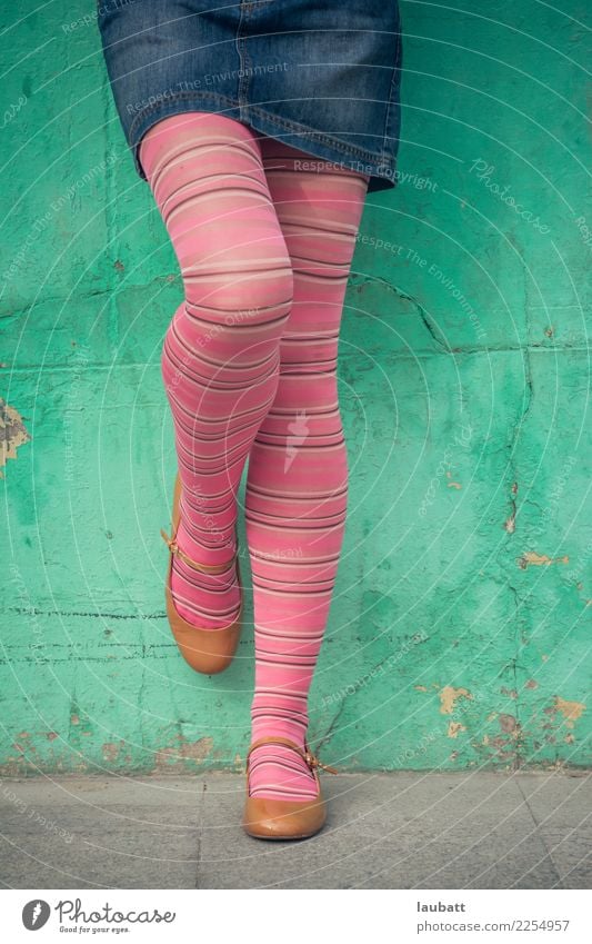 Pink stripped stockings Elegant Style Young woman Youth (Young adults) Legs Feet Fashion Skirt Stockings Tights Footwear Mary Jane shoes Happiness Fresh