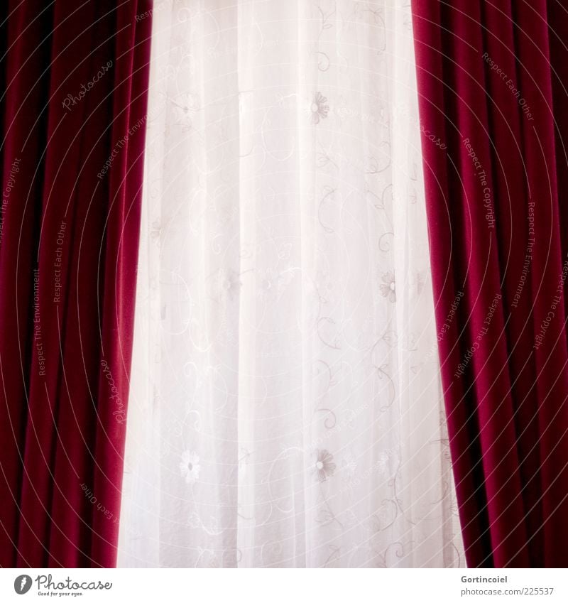 outlook Red White Drape Velvet Cloth pattern Old fashioned Colour photo Interior shot Pattern Deserted Curtain