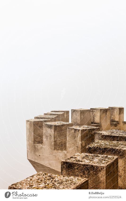 battlements in the mist Italy Sicily Day Deserted Exterior shot Colour photo Wall of fog Knight's castle Defensive Medieval times Past Decline Protection