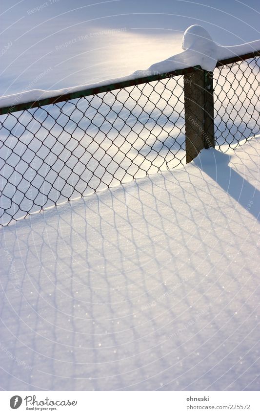 snow Winter Beautiful weather Ice Frost Snow Fence Cold White Moody Calm Purity Peace Copy Space bottom Light Shadow Light (Natural Phenomenon) Sunlight