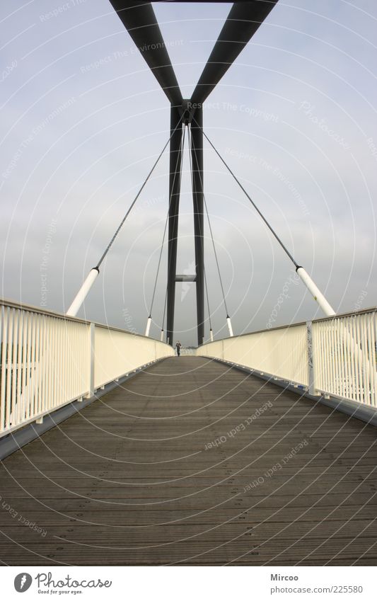 Bridge at the Medienhafen Manmade structures Architecture Pedestrian Wood Metal Steel Line Stripe Going Simple Tall Colour photo Exterior shot Copy Space left