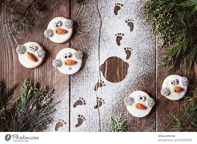 Frosty and the footprints in the snow ;) frosty Christmas & Advent Snowman Goblin Cookie Christmas biscuit Footprint Snowfall Christmas wish Funny Beautiful