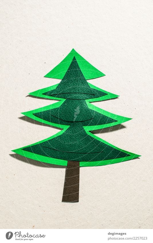 Christmas pine tree made of paper on paper background. Design Winter Decoration Feasts & Celebrations Christmas & Advent Art Tree Paper Ornament New Green White