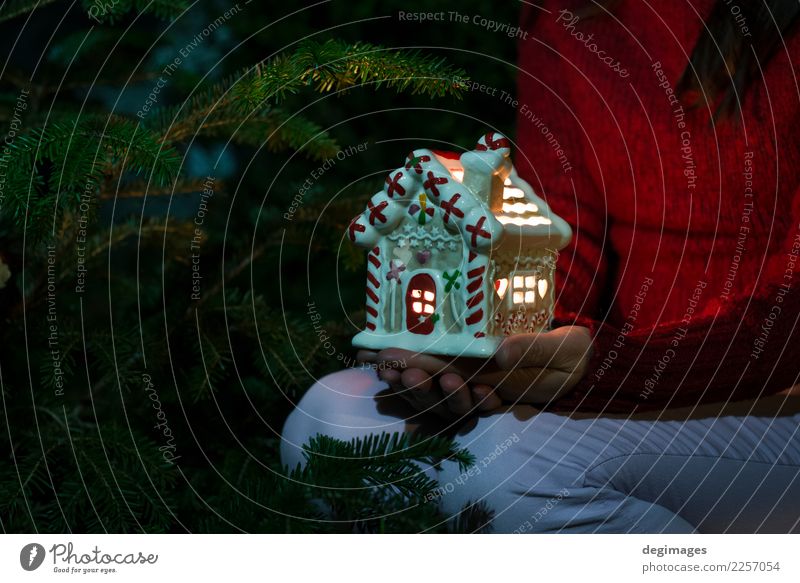 Christmas house. Candle light in the house. Winter Snow House (Residential Structure) Decoration Feasts & Celebrations Christmas & Advent Woman Adults Hand