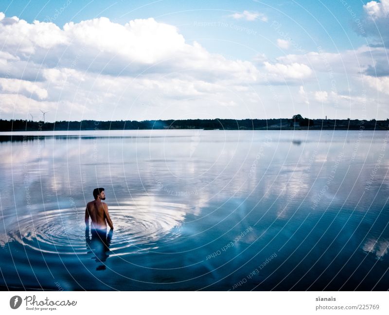 blue kitsch Vacation & Travel Tourism Summer vacation Human being Masculine Young man Youth (Young adults) Man Adults Landscape Water Sky Clouds