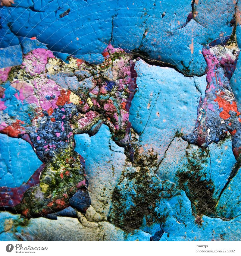 Make blue Style Subculture Wall (barrier) Wall (building) Concrete Exceptional Trashy Multicoloured Chaos Colour Whimsical Colour photo Close-up Abstract