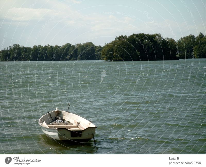 Boat on the lake Lake Watercraft Tree Small waves windless silence