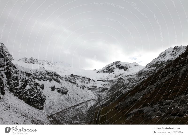 Rettenbach glacier above the pass road into the ski area. Autumn Mountain Alps Glacier Rettenbachferner Ice Ski resort Snow Rock Stone Pass Street Tall