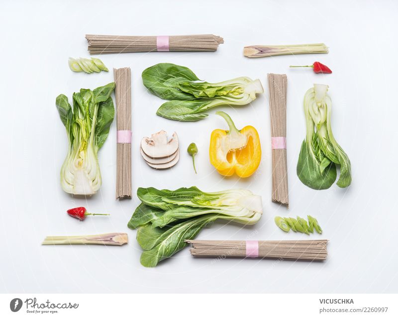 Ingredients for Asian cuisine on white Food Vegetable Nutrition Lunch Organic produce Vegetarian diet Diet Asian Food Style Design Healthy Healthy Eating