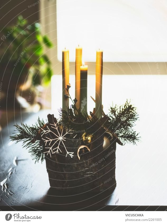 Advent wreath on the table Lifestyle Style Design Winter Living or residing Flat (apartment) House (Residential Structure) Decoration Table Living room