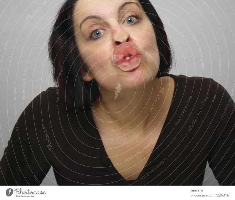 Smooch me! Style Human being Feminine Woman Adults Head 1 Emotions Joy Infatuation Kissing Lips Face Slice Dark-haired Looking Effort Damp Sozzled Funny Mouth