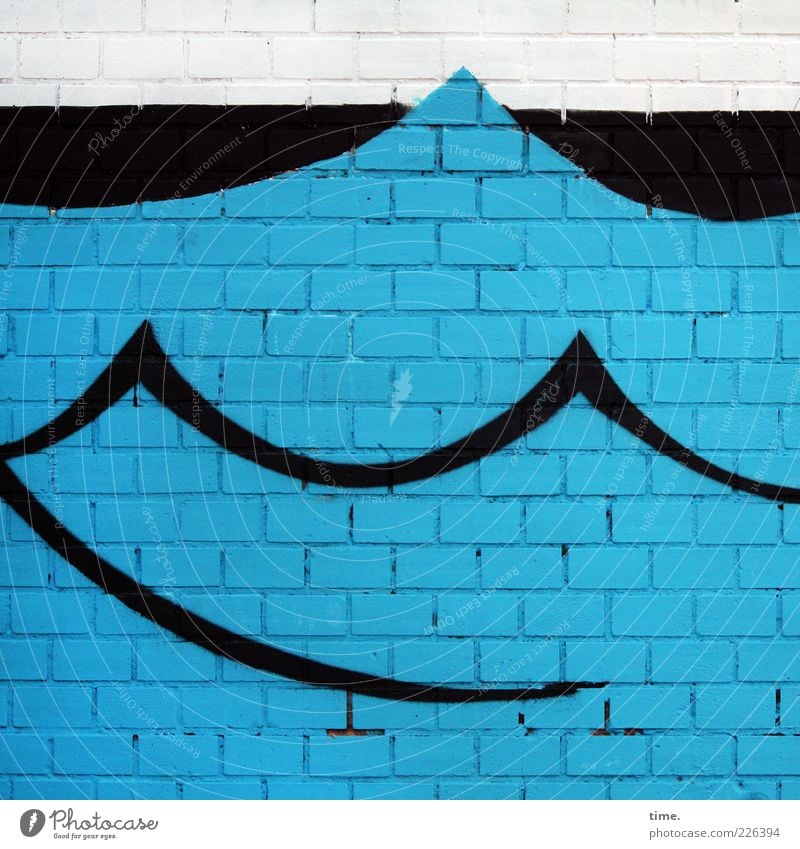 Here Comes The Flood Waves Art Painting and drawing (object) Wall (barrier) Wall (building) Brick Round Blue Black White Colour Seam Mortar Swell Curve Dye