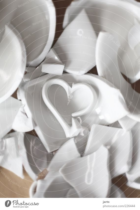 Broken Heart Porcelain Crockery Shard Love Cup Lovesickness Interior shot Deserted White Heap Structures and shapes