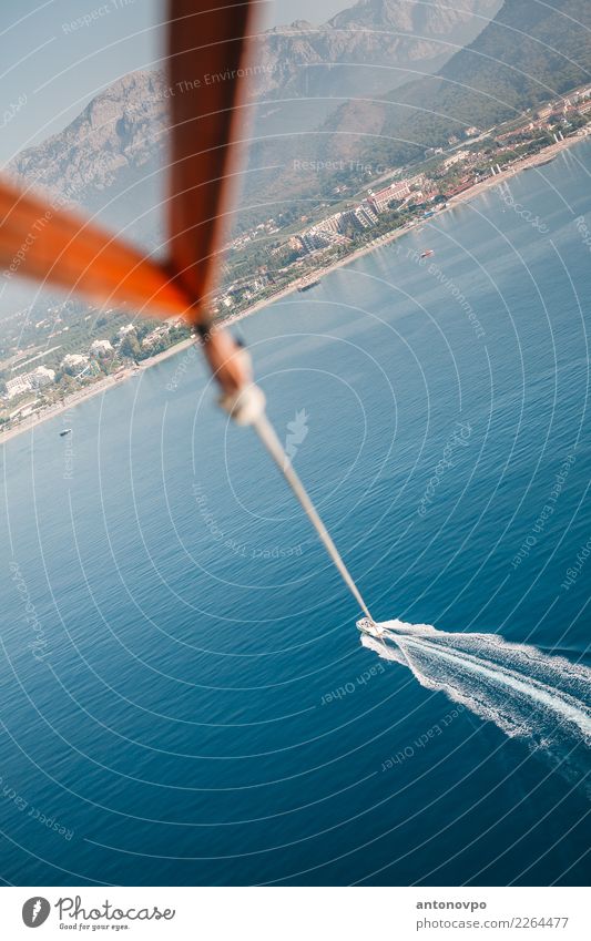 flying over Turkey Lifestyle Adventure Freedom Summer Sun Beach Waves Boating trip Sport boats Yacht Motorboat Blue Speedboat Ocean Parachute Water Tourism