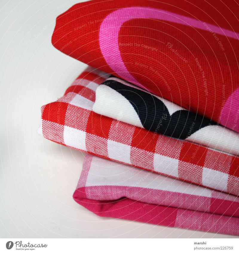 substance selection Cloth Pink Red Checkered Pattern Cloth pattern Stack Isolated Image Selection Colour photo Interior shot Deserted Neutral Background