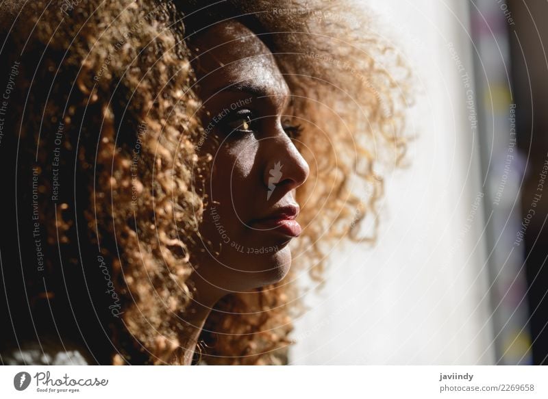 Close-up portrait of young African American woman with afro hairstyle and green eyes Elegant Beautiful Hair and hairstyles Face Human being Feminine Young woman