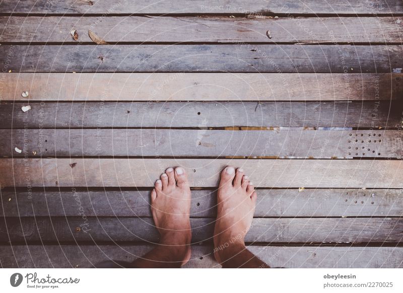 Looking down on feet and a wooden Feet Nature Building Footwear Wood Old Dark Natural Above Retro Brown Colour Surface Story Blank sign light element hardwood