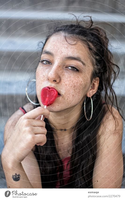 sexy young woman with freckles Lollipop Lifestyle Beautiful Human being Feminine Young woman Youth (Young adults) 13 - 18 years 18 - 30 years Adults Accessory