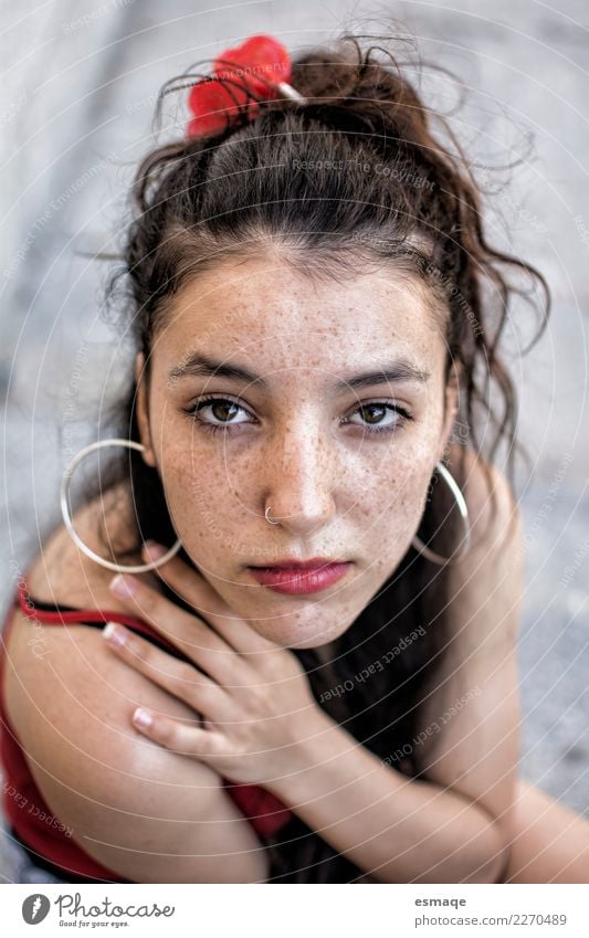 portrait young girl with freckles Lifestyle Elegant Beautiful Hair and hairstyles Face Human being Feminine Young woman Youth (Young adults) 13 - 18 years