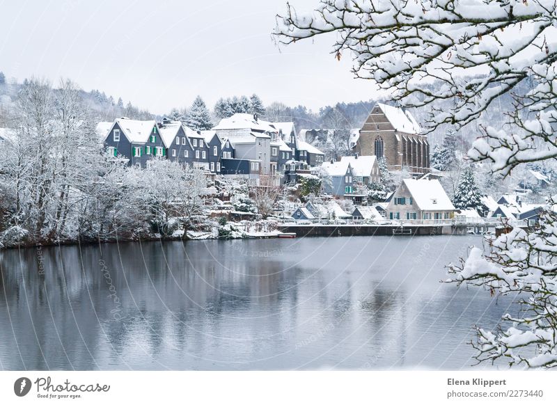 Wuppertal-Beyenburg in the snow, Germany. Winter Nature Water Weather Beautiful weather Snow Lake Reservoir Europe Village Town Old town Deserted