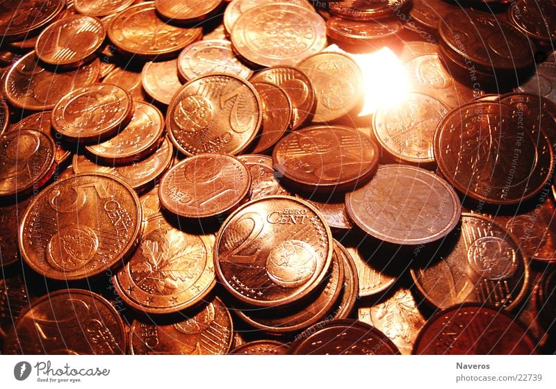 Money rules the world Cent Coin Glittering Red Good luck charm Euro Copper Metal Orange Happy