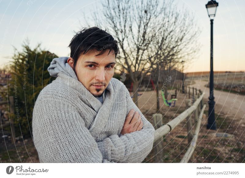 Young man posing outdoors Lifestyle Style Senses Relaxation Vacation & Travel Human being Masculine Youth (Young adults) Man Adults 1 30 - 45 years Environment
