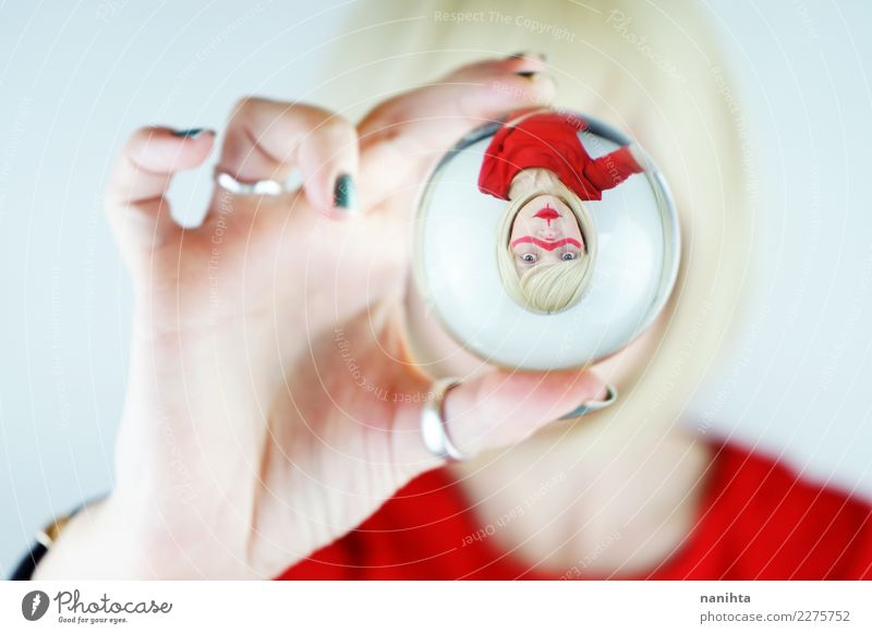 Abstract portrait of a young woman viewed through a crystal ball Lifestyle Elegant Design Exotic Human being Feminine Young woman Youth (Young adults) 1