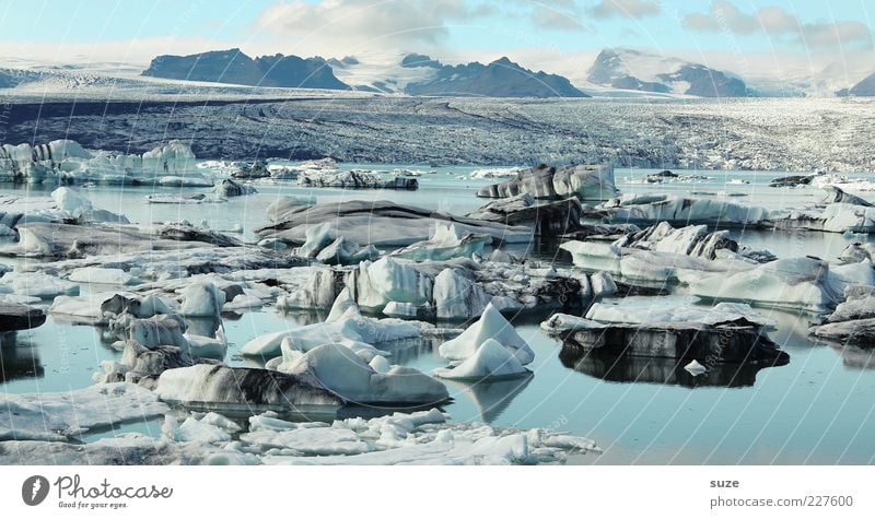 ice world Far-off places Mountain Environment Nature Landscape Elements Water Clouds Climate Climate change Ice Frost Glacier Lake Exceptional Fantastic