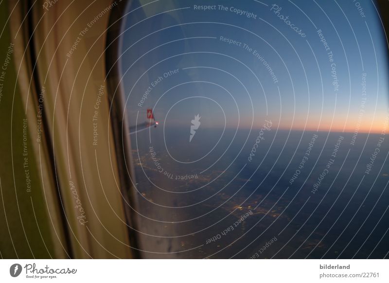 ausdemfenschterguck Airplane Window Dusk Flying Vantage point Vacation & Travel Aviation Wing