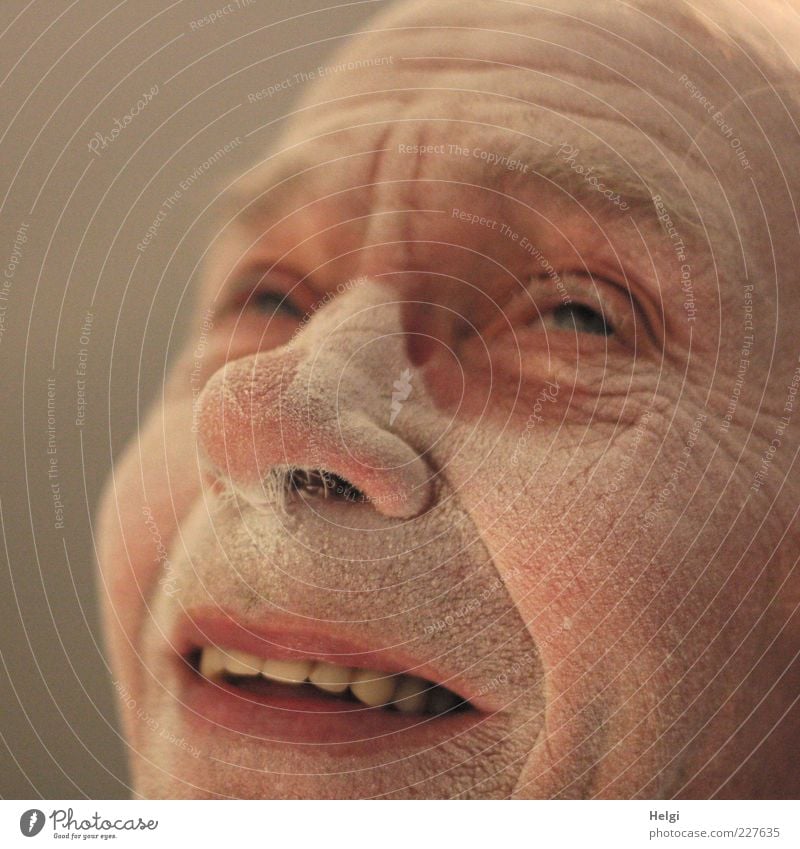 Face of a smiling male senior is covered with dust Human being Masculine Man Adults Male senior Senior citizen Life Skin Head Eyes Nose Mouth Lips Teeth 1
