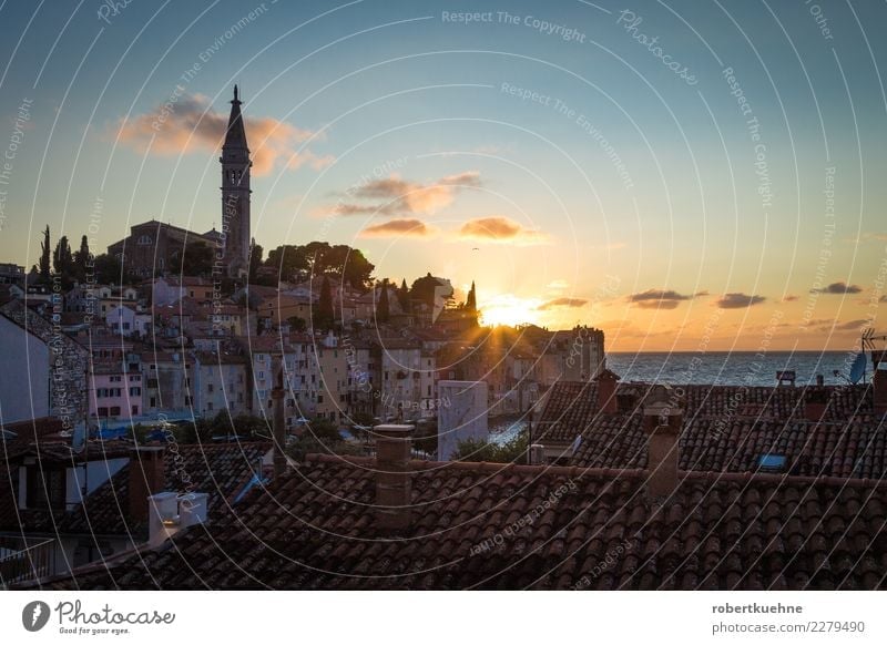 Sunset in Rovinj Vacation & Travel Tourism Trip Sightseeing Cruise Summer Summer vacation Ocean Architecture Beautiful weather Small Town Old town Skyline
