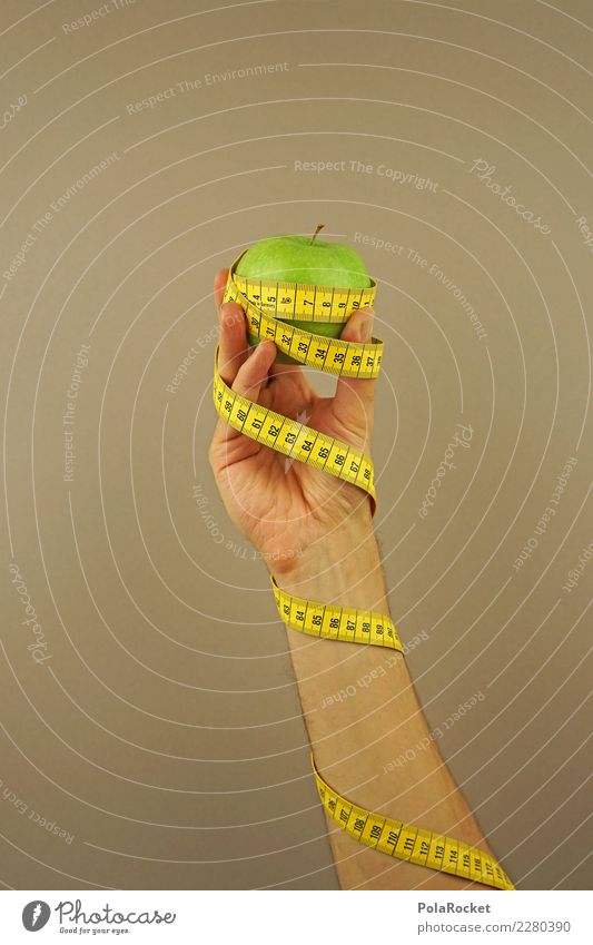#AS# Fitness III Sports Training Eating Apple Tape measure Hand Green Yellow Digits and numbers Measure Diet Fruit Beige Fitness centre Nutrition Wrapped around