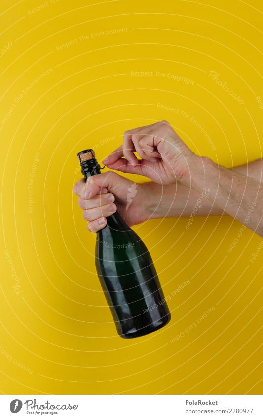 #AS# Alcohol! Art Esthetic Sparkling wine Champagne bottle Bang Undo Cork Willow corkscrew Yellow Hand Congratulations Success Feasts & Celebrations