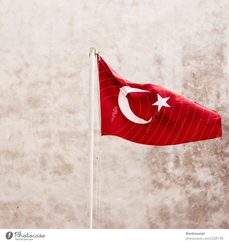 Holiday of the Republic Sign Red Turkey Flag Flagpole laicism Neutral Background Deserted Symbols and metaphors Ensign National Day Nationalities and ethnicity