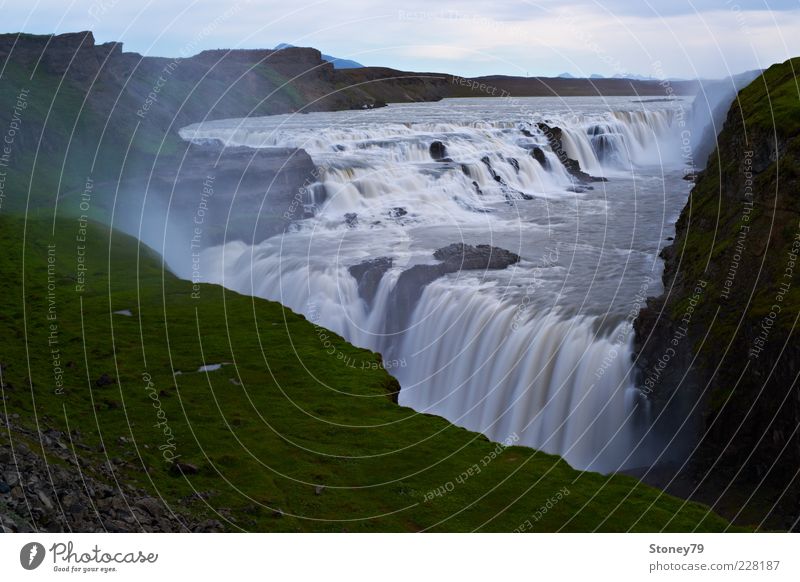 gullfoss Nature Landscape Water Canyon River Waterfall Large Brown Gray Green Power Might Energy Iceland Gullfoss White crest Force of nature Colour photo