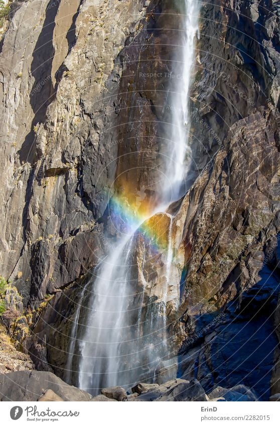 Rainbow Crosses Waterfall against Granite Cliff Beautiful Vacation & Travel Tourism Adventure Sun Mountain Hiking Nature Landscape Bright Wet Colour